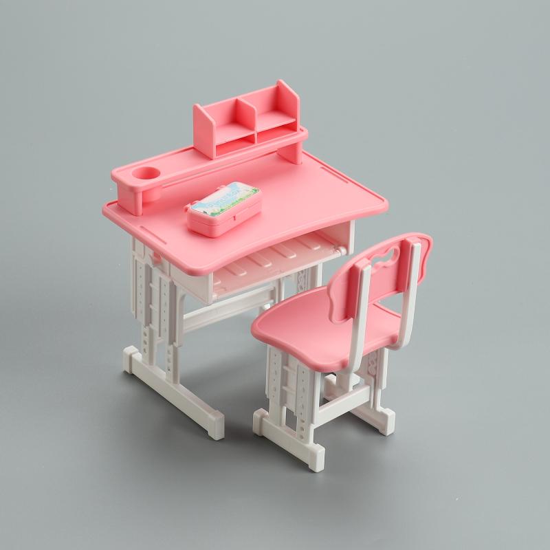 1Set 1/12 Mini Desk Chair Model Set Dollhouse School Supplies Simulation Dollhouse Decoration Micro Scene Construction Props