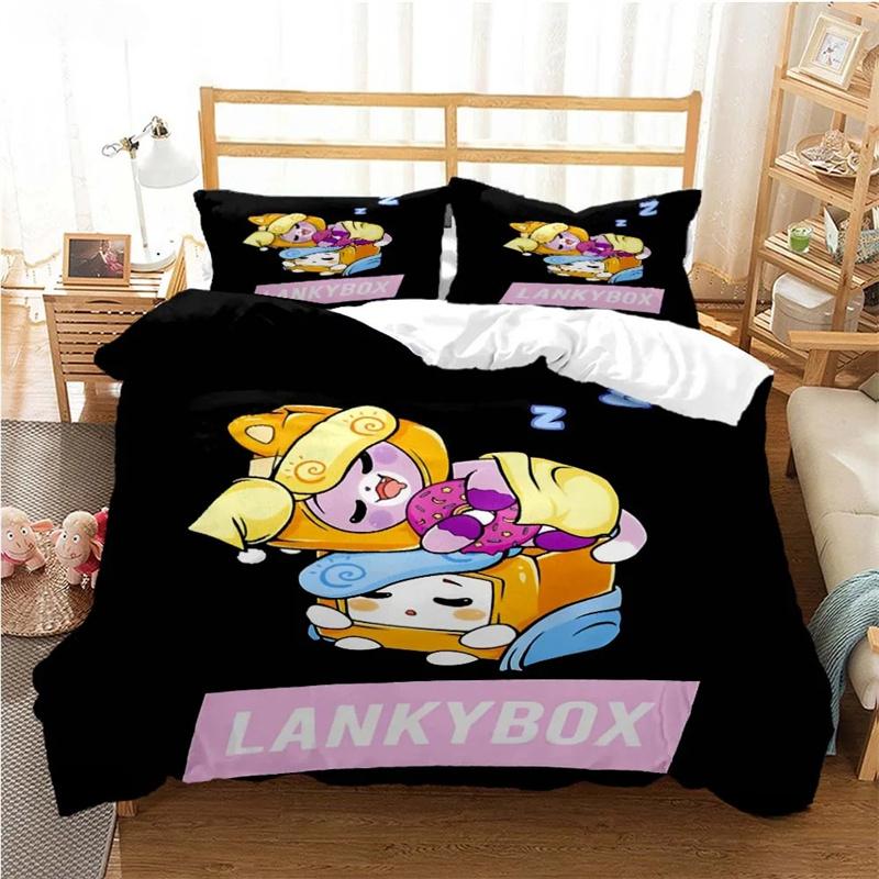 Lankybox Cartoon Bettwäsche-Set für alle Jahreszeiten Weiche Bettwäsche mit Kissenbezügen Einzel-, Doppel-, Queen-, King-Size