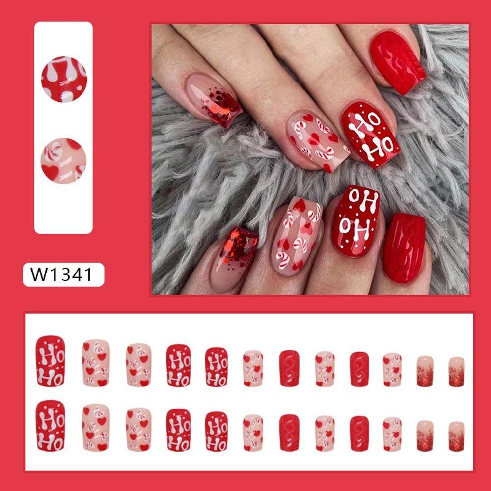 24Pcs/set DIY Nail Accessories Christmas Short False Nails Christmas Fake Nail Extension  Nail Salon