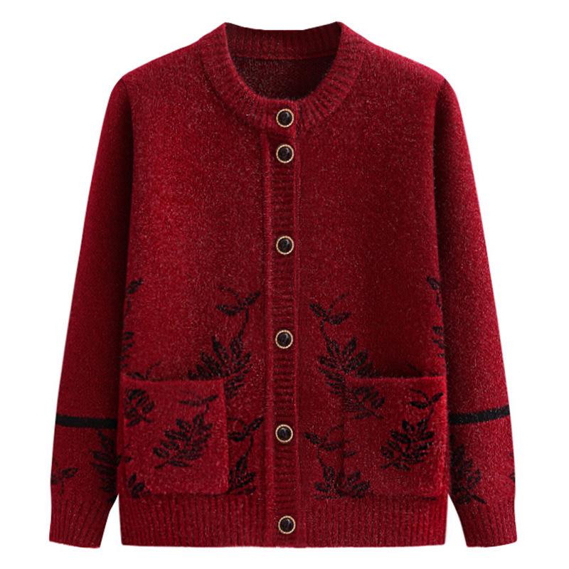 

Warm Fleece-Lined Cardigan for Middle-Aged and Elderly Women - Spring/Autumn Style XL (85-100 Jin)