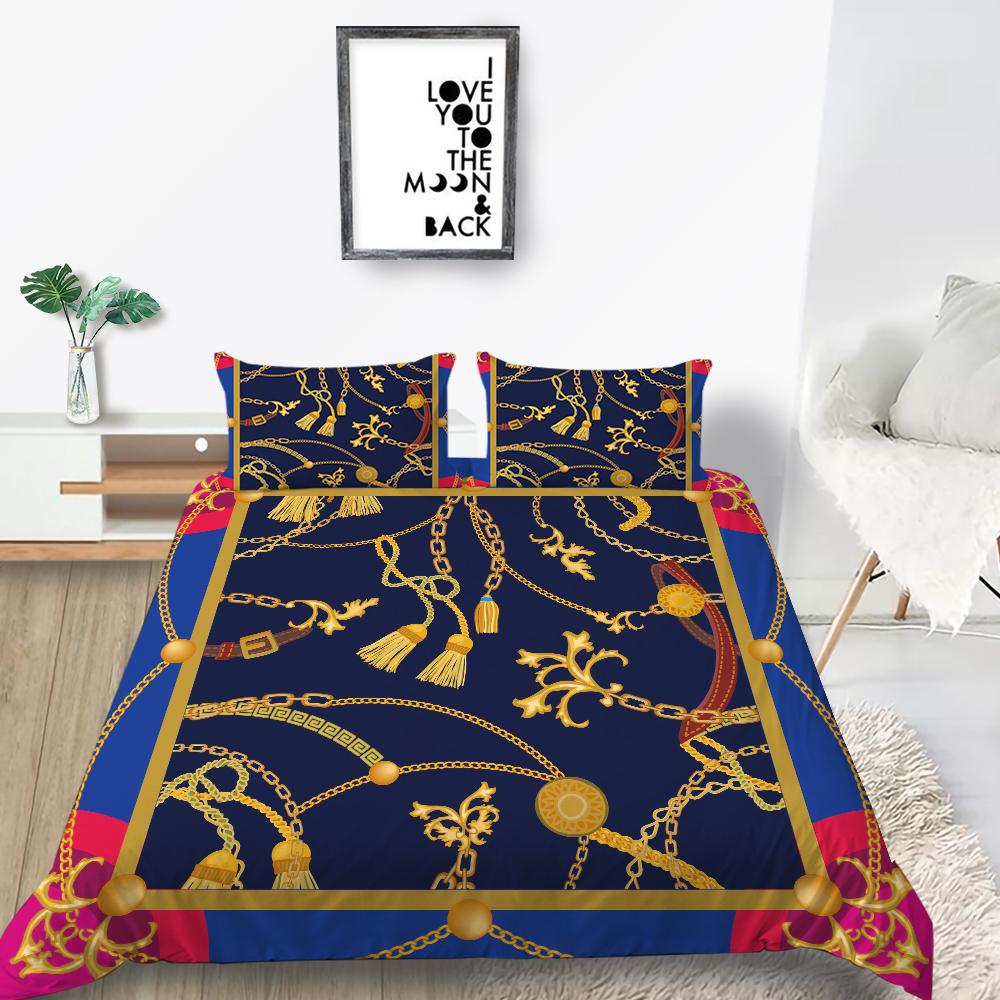 Klassische Luxusbettwäsche, luxuriöser Druck, Bettbezug, Kissenbezug, 2 oder 3 Doppelbetten in voller Größe, Mikrofaserstoff, weich, waschbar, mit Reißverschluss, Heimdekoration