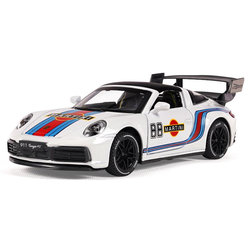 1/32 Porsche 911 Targa 4S Martini Racing Edition Sports Car Alloy Diecast Model Car High Simulation Ornament Decorations Present