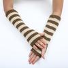 Teenagers Winter Half Finger Mitten Stripe Pattern Knit Keep Warm Lengthen Wrist