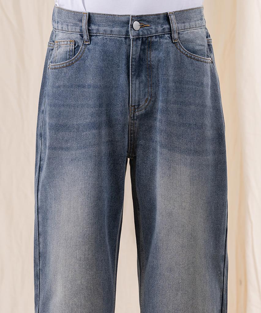 Ellamo (Short/Standard 2-Step Heel +5Cm) Men'S Washed Wide Elastic Denim Pants [Light Blue]