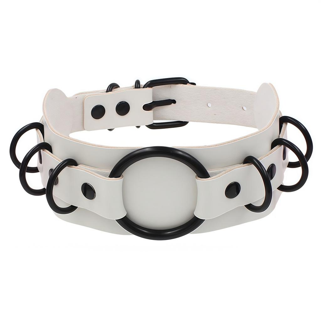 Dark Black PU Leather Punk Choker Gothic Ring Collarbone Necklace Exaggerated Fashion Accessory for Women