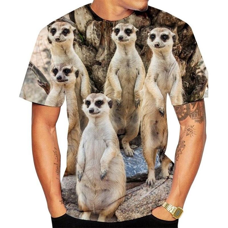 

3D printed meerkat funny T-shirt men s casual round neck short sleeve streetwear men s top M