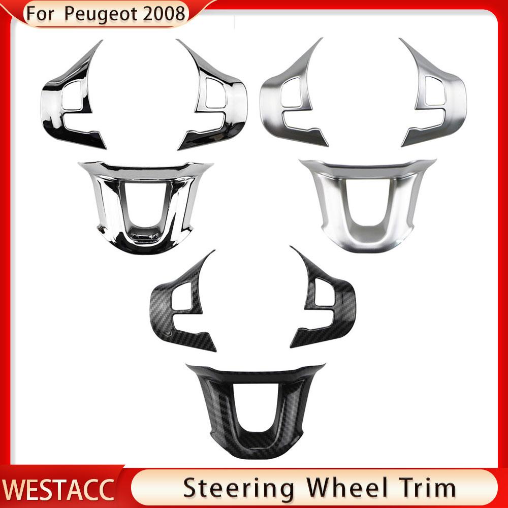 3PCs ABS Chrome Car Steering Wheel Cover Trim Decoration Sticker for Peugeot 2008 208 308 2015 2016 2017 2018