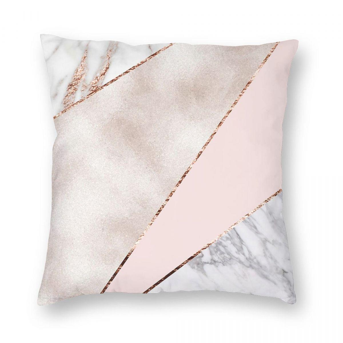 Spliced Mixed Rose Gold Marble Pillowcase Polyester Linen Velvet Creative Zip Decorative Pillow Case Room Cushion Cover Peach skin 18*18(CM)-1Pcs