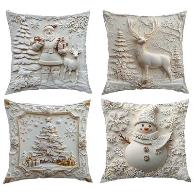 Christmas Theme Pillow Cover White Print With Christmas Style Pattern Holiday Decor For Winter Home Warm Decorations