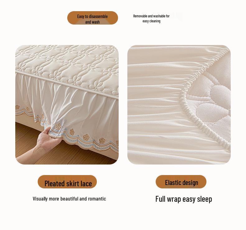 Princess Style Wool Lace Bed Skirt Cover - Non-Slip All-Season Thickened Mattress Protector for Single Beds