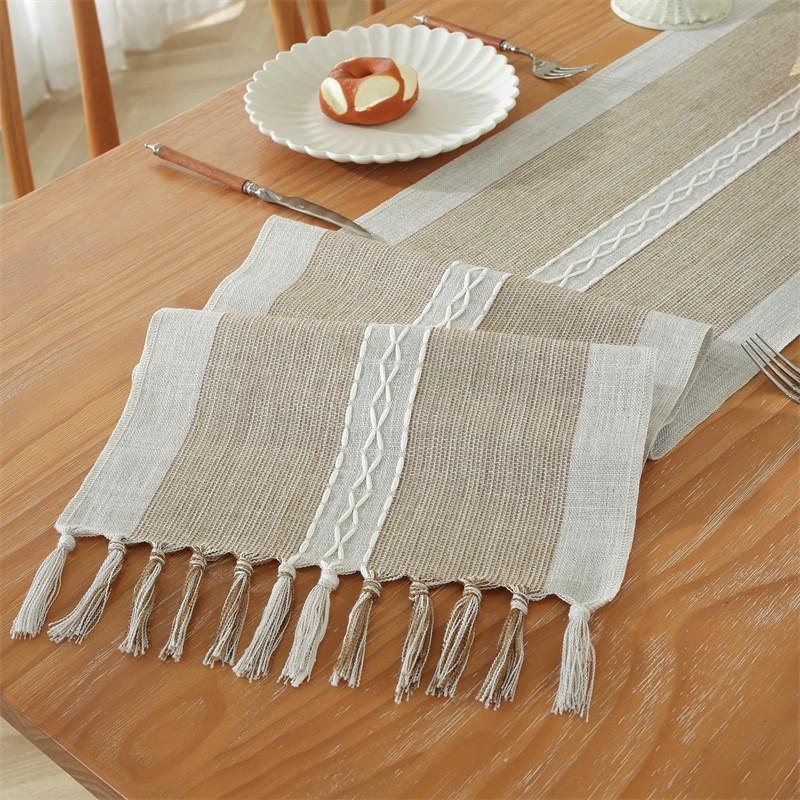 American Vintage Jacquard Table Runner With Handmade Tassels Dining Coffee Entryway Cabinet Decor
