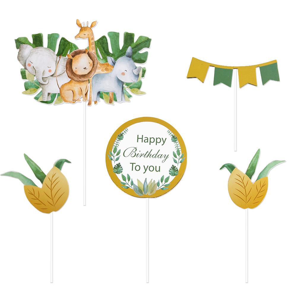 

NEW Jungle Birthday Party Cake Topper cartoon elephant lion giraffe Grass Cake Decor Wild One Kids 1st Birthday Party Decoration
