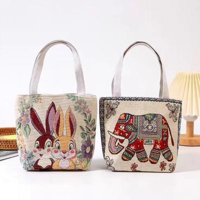 Small Canvas Bag Double-sided Embroidered Tote Bag Elephant Tote Bag Large Capacity Women's Bag Tote Bag
