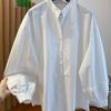 Beautiful Pearl Buckle White Shirt Women's Long Sleeves 1116 New High-end Loose Casual Cotton Lantern Sleeve Top