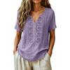 Women V Neck Embroidered Short Sleeve Blouse Casual Loose Fit Button Front Summer Top Lightweight Comfortable Shirt
