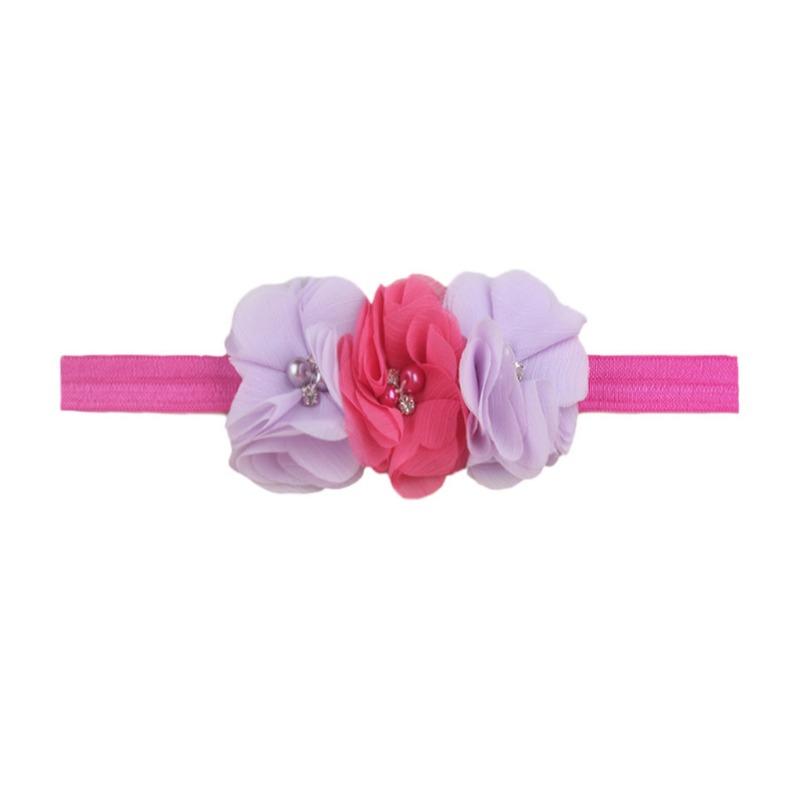 New Children's Three Chiffon Bead Flowers, Candy-colored Baby Elastic Headband, Baby Elastic Headband
