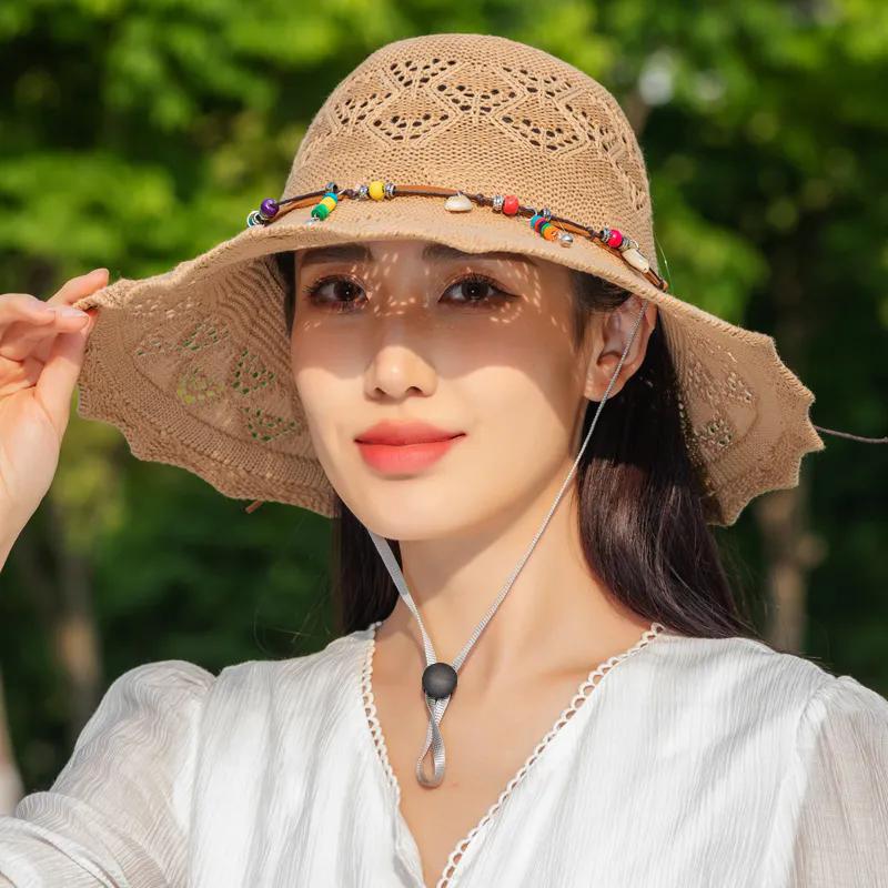 WTEMPO Foldable Cotton Hemp Bucket Hats Women Summer Washable Versatile Sun Hats Outdoor Sunshade Sunscreen Beach Hats