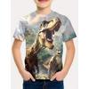 Round Neck 3D Dinosaur Printed Top Casual Short Sleeved Children's Boy T-shirts - Soft Medium Stretch Polyester Fabric Summer Relaxed Fit Clothing