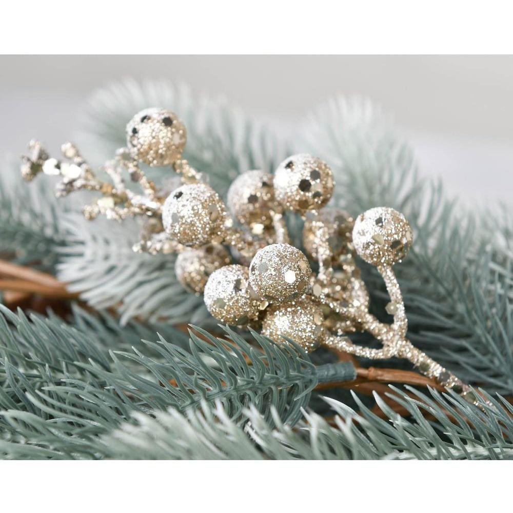 16 Pack Christmas Glitter Berries Stems, 8" Artificial Christmas Picks Snowy Berry Stems for Christmas Tree Ornaments, DIY Xmas Wreath, Crafts,Holiday