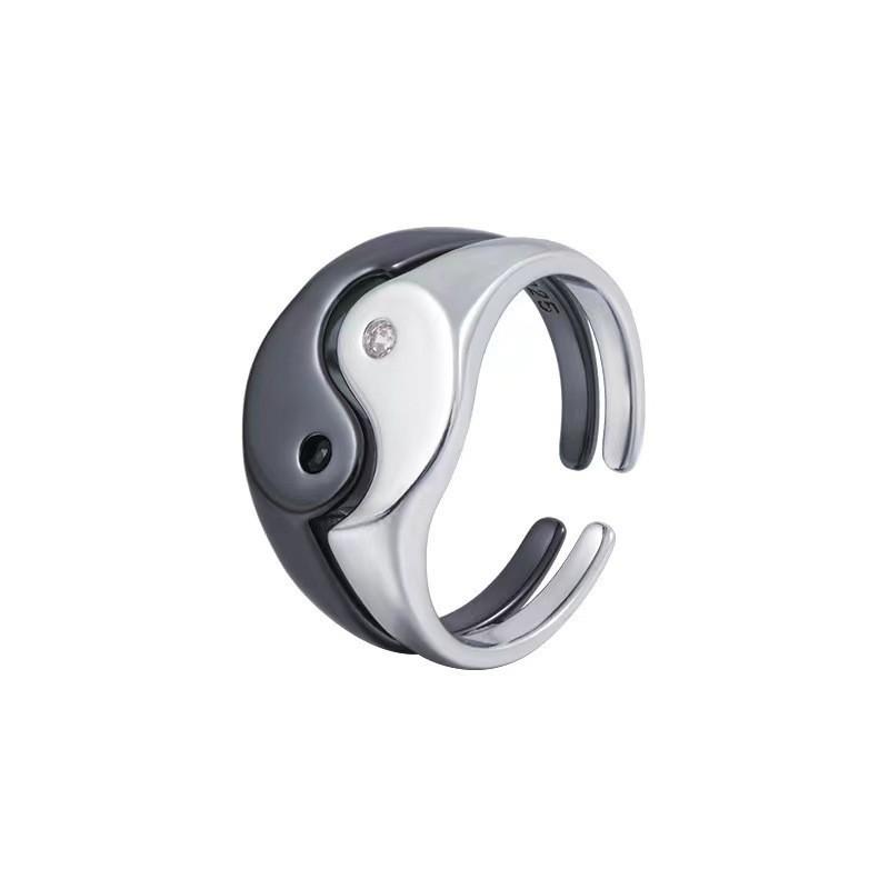

New Tai Chi gossip pattern ring, advanced sense stacking combination set, couple index finger alloy ring opening adjustable