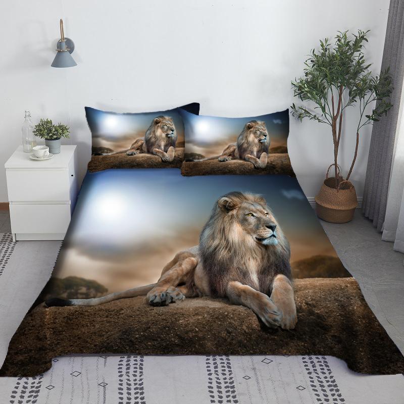Lion Bed Sheet Set 3D Printed Animal Bed Flat Sheet With Pillow Cover For Kids Adults King Queen Full Twin Size Wholesale