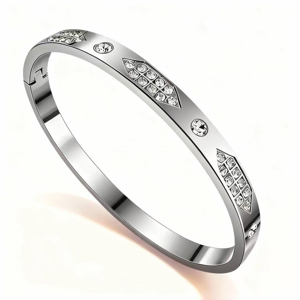 Elegant Roman Numeral Intertwined Titanium Steel Bracelet for Women - Diamond Inlaid, Double Layer, Colorfast Jewelry