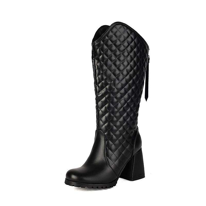

Plus Size Embossed Checkered PU Wave Boots Tapered Thick Heel Half Boots Closure Featuring Anti Slip Rubber Stitching For Women 34 чорний