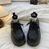 Retro British Style Black Platform Small Leather Shoes Women's 2025 Autumn New Thick Heel Small Height Increase Versatile Single Shoes