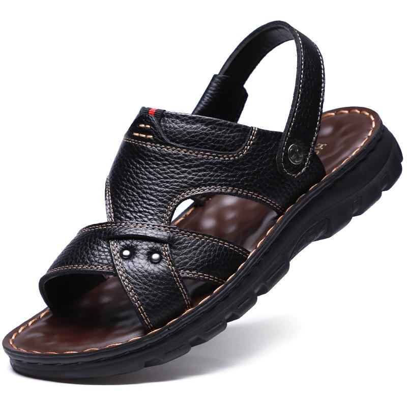 

2025 new summer men s sandals summer PU leather casual beach shoes non-slip outer wear dual-purpose cool slippers men s trend 44
