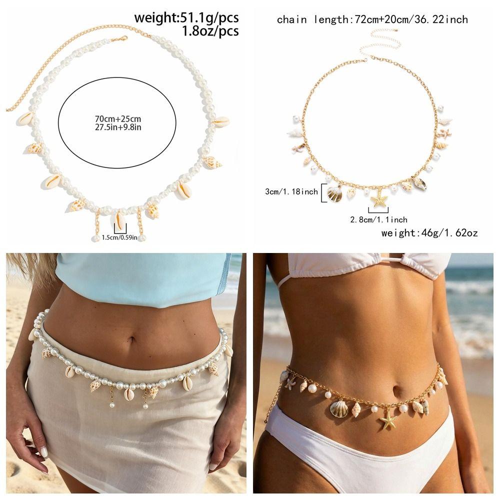 Conch Pearl Waist Chain Gold Color Bohemian Body Chain Creative Beads Belly Chain  Dress Decoration