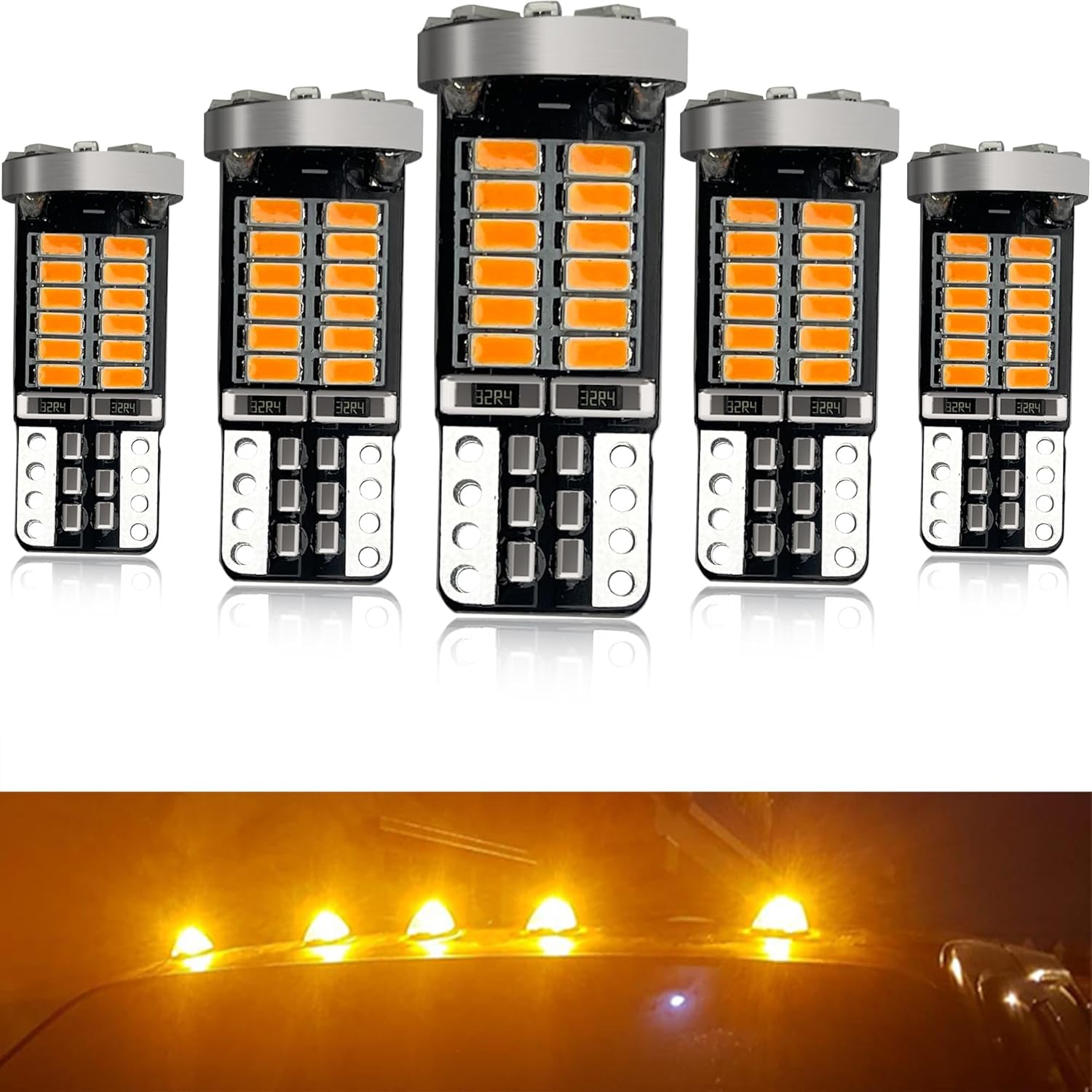 

LED Roof Cab Marker Lights Bulbs for Ford 1999-up F150, 2000-up F250 F350 F450 F550 Super Duty Amber LED Front Up Top Clearance Marker Lamps Bulbs