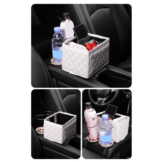 Car Armrest Storage Box with Cup Holder Large Capacity Wear Resistant Foldable Multifunctional Car Console Side Organizer