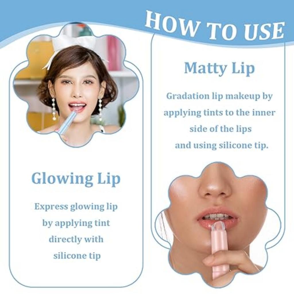 Three Color Reusable Silicone Lip Brushes with Caps: Angled Flexible Brush Head, Multi Purpose Concealer Eyeshadow Lipgloss; Easy To Clean Compac