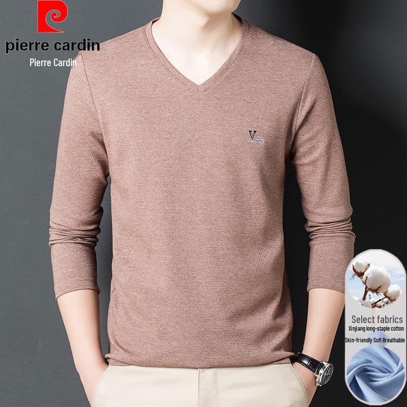 Pierre Cardin Men's V-Neck Ice Silk Long Sleeve T-Shirt
