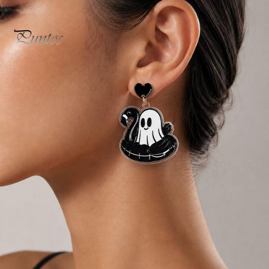 Flamingo Swimming Ring Jewelry 1 Pair Summer Halloween Ghost Earrings for Women, Cute Quirky Gifts Pool Float Dangle Drop Earrings, 2D Acrylic Holiday