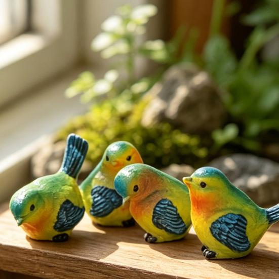 4PCS Bird Ornaments, Resin Waterproof Sunproof Bird Figurines, Simulation Texture Sculpture for Balcony Flower Pots Courtyard