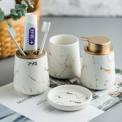 Ceramic Bathroom Accessories Home Hotel Lotion Dispenser Bottle + Toothbrush Cup + Rinsing Cup + Soap Dish