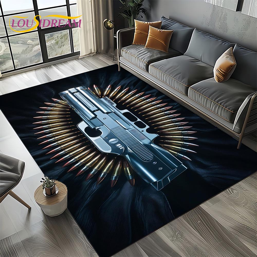 2025 New Retro Guns Pistol Ammunition Bullet Cartridge AK M4 Rug Carpet for Living Room Bedroom Decor,Non-slip for Sofa Doormat