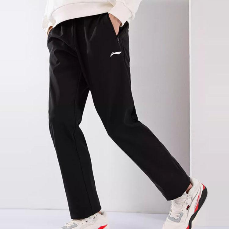 Li Ning Sports Lifestyle Series Solid Color Elastic Waist Straight Leg Knitted Sports Pants Men Bottoms Black AYKSC49-1