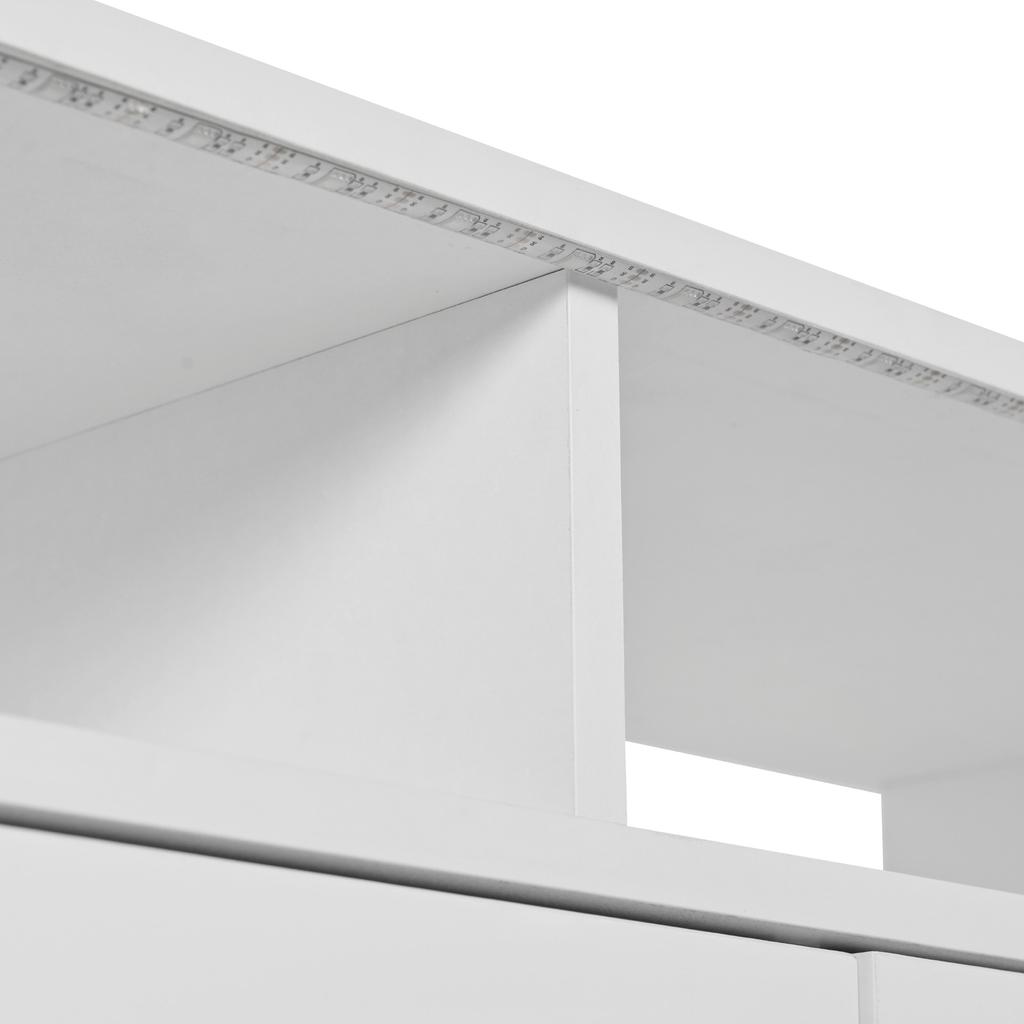 Sideboard mit LED, Weiß Hochglanz, TV-Schrank, Highboard, Buffet-Schrank für Esszimmer