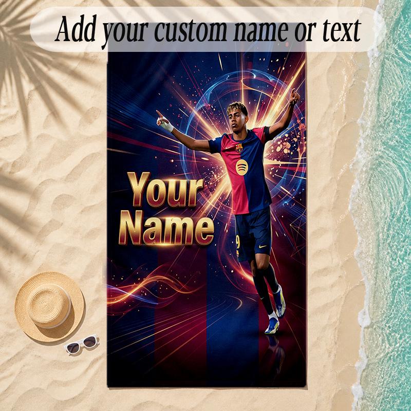 Beach TowelLamine Yamal Custom Name Text Personalized Soft Towel for Beach Pool Indoor Home Decor Gift