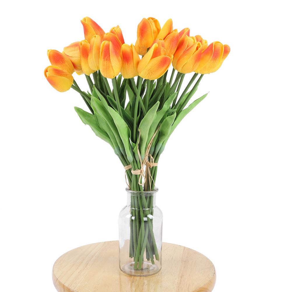 30Pcs Real Touch Artificial Tulip Flower Fake Flower Gift for Home Wedding Decor(Sunset Color)
