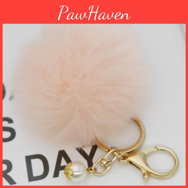 Luxurious Charm Key Ring Rabbit Fur Ball Pompom For Cell Phone And Car Keychain