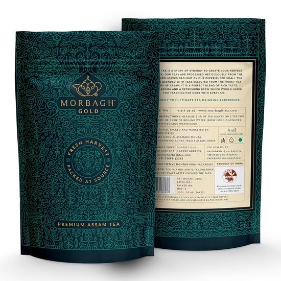 Morbagh Gold Tee - Premium Assam Teemischung (250 g - Packung mit 4) | Reichhaltiger Geschmack & Aromatisch | Perfekt für luxuriösen Milchtee & Chai