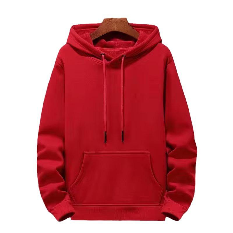 Men's Korean-Style Thick Hooded Sweatshirt - Large, Loose Fit, Velvet-Lined, Solid Color for Fall/Winter