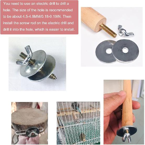 6 Set Wooden Parrot Perch Mount Screws Nuts Washer Kit Hardware for Natural Wood Bird Perch DIY Wood Birds Stand Branch Platform Playground Wild