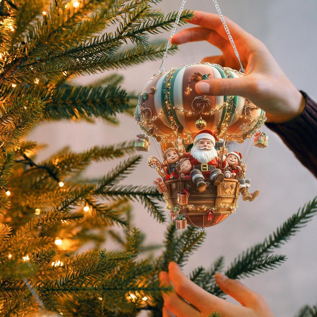 2D Santa Hot Air Balloon Acrylic Christmas Decorations Fantasy Indoor Decoration Sunlight Catching Art Tabletop Scenery Ornament