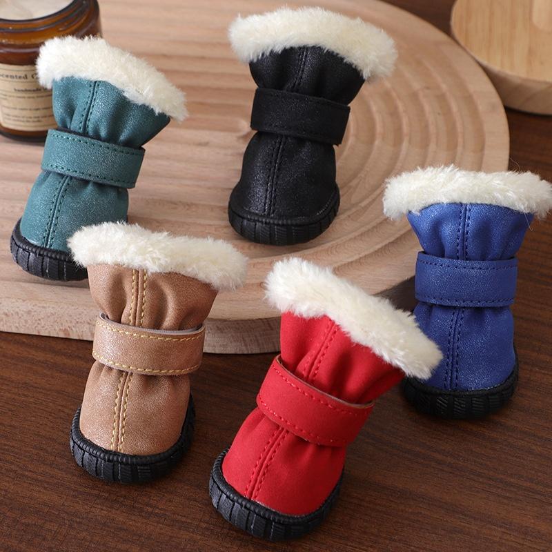 Pet Shoe Thickened Velvet Breathable Durable Anti-Slip Anti-Drop Dog Shoes Winter Boots for Small Dogs Outdoor Walking