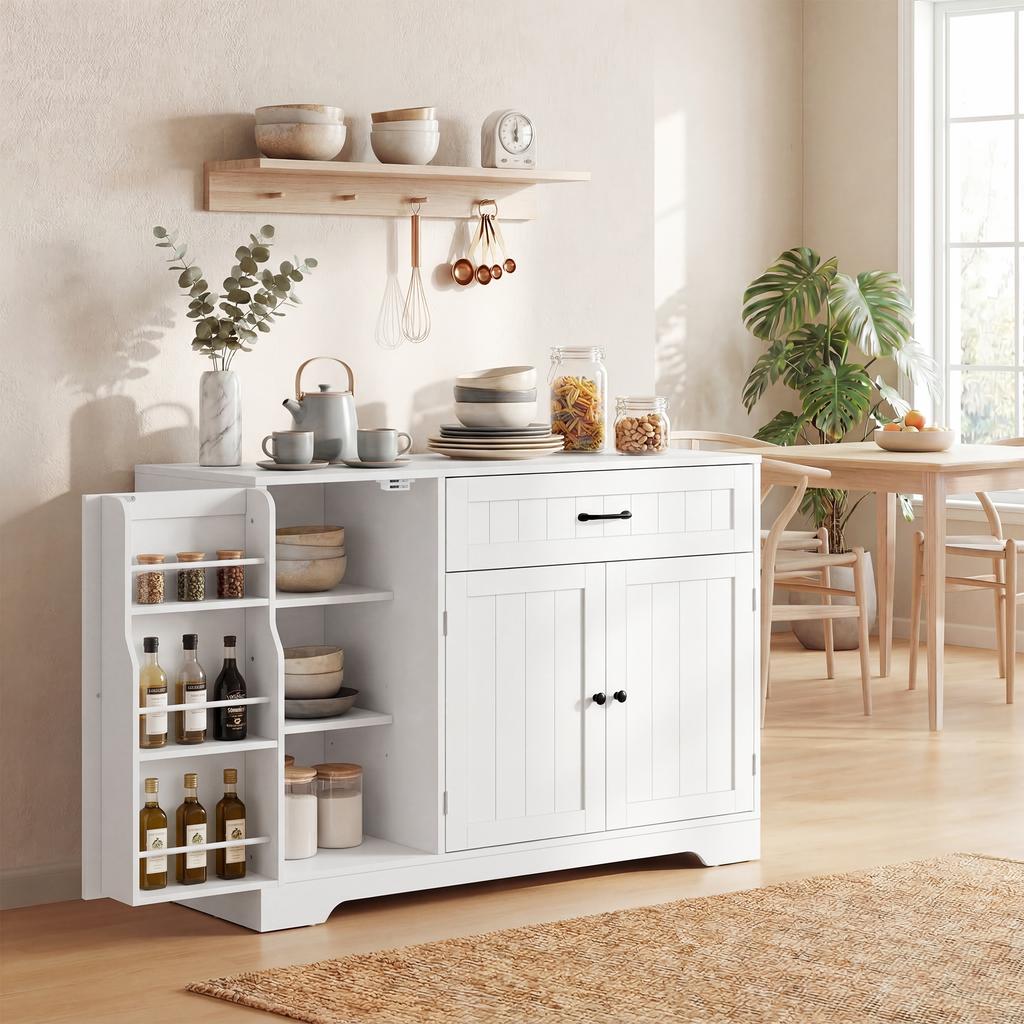 Credenza Moderna da Cucina con Cassetto, Ripiani Regolabili, Dispensa Piccola da Cucina con Scomparti a Porta, Bianco