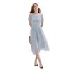French Style Blue Plaid V-Neck A-Line Midi Dress